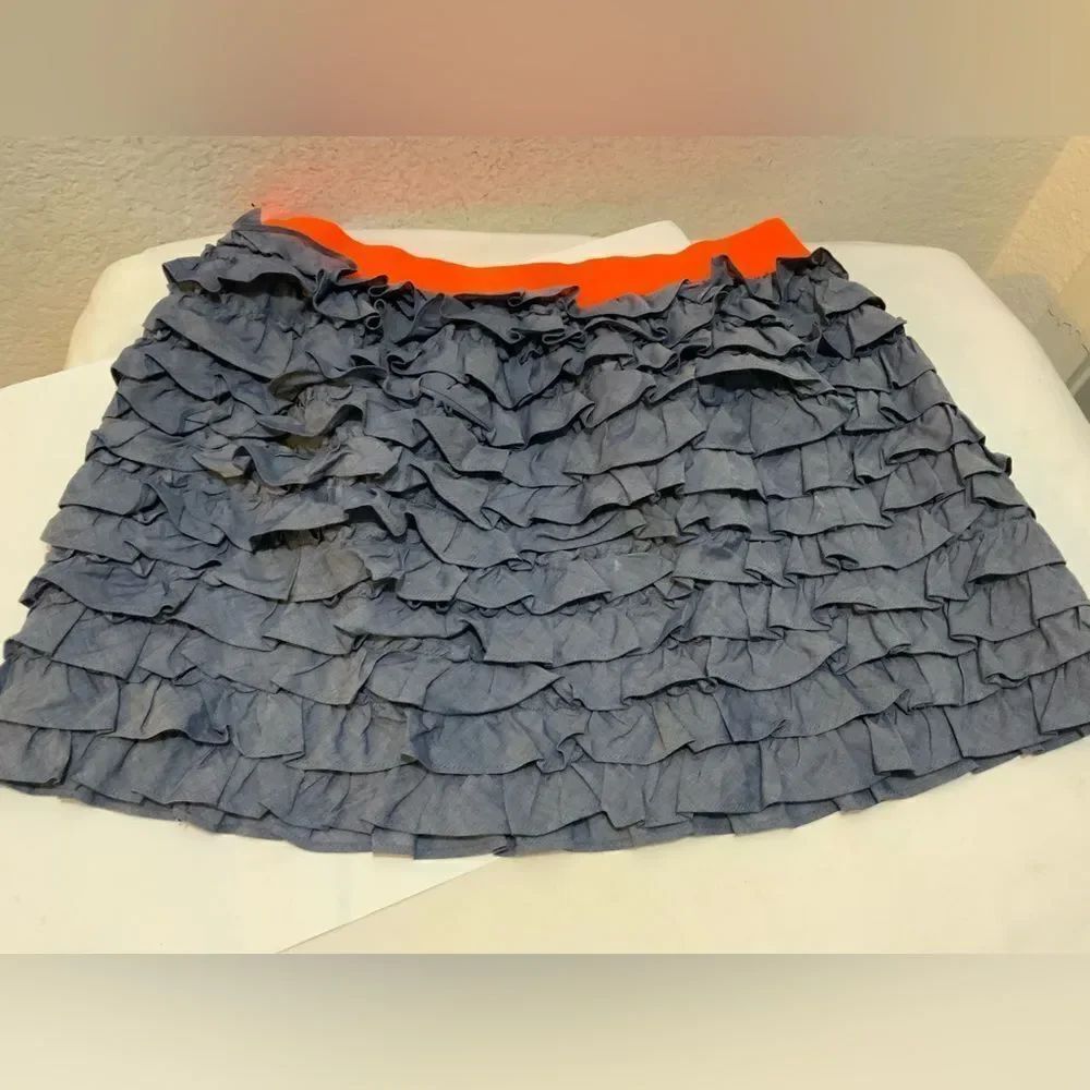 J. Crew Ruffle Denim Blue &โOrange Mini Skirt S